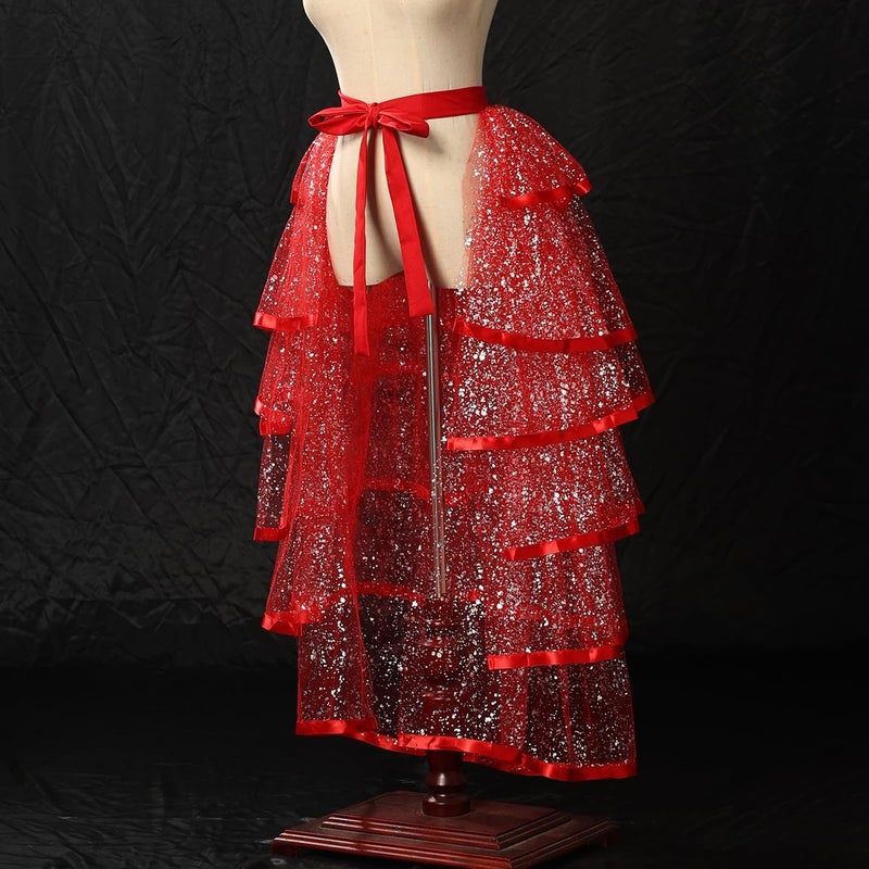 GRACEART Steampunk Sparkle Sequin Tulle Tutu Bustle Skirts 6 Layer Overskirt Tie-on Belt - Image 1